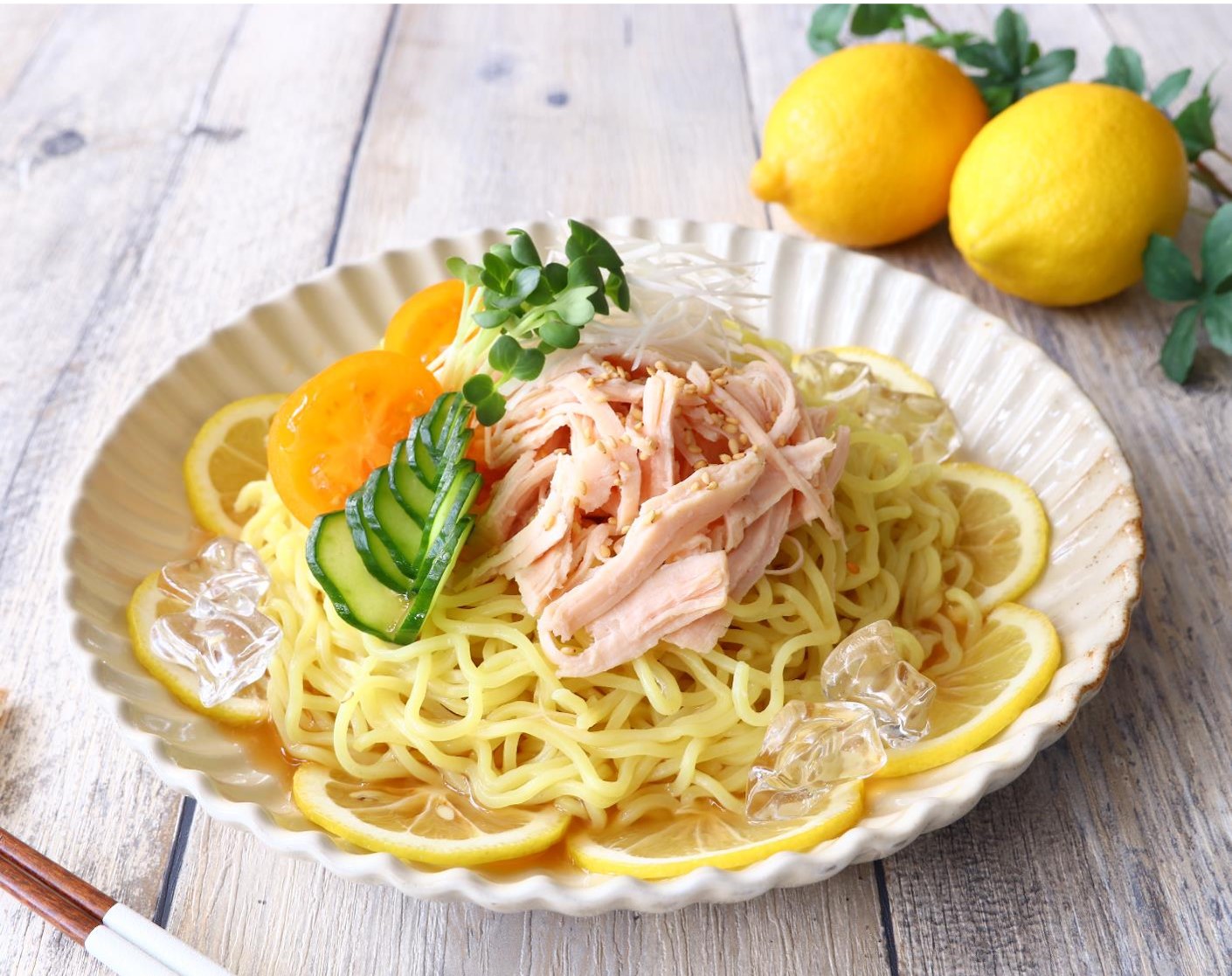 サラダチキンの冷やしラーメン　レモン風味